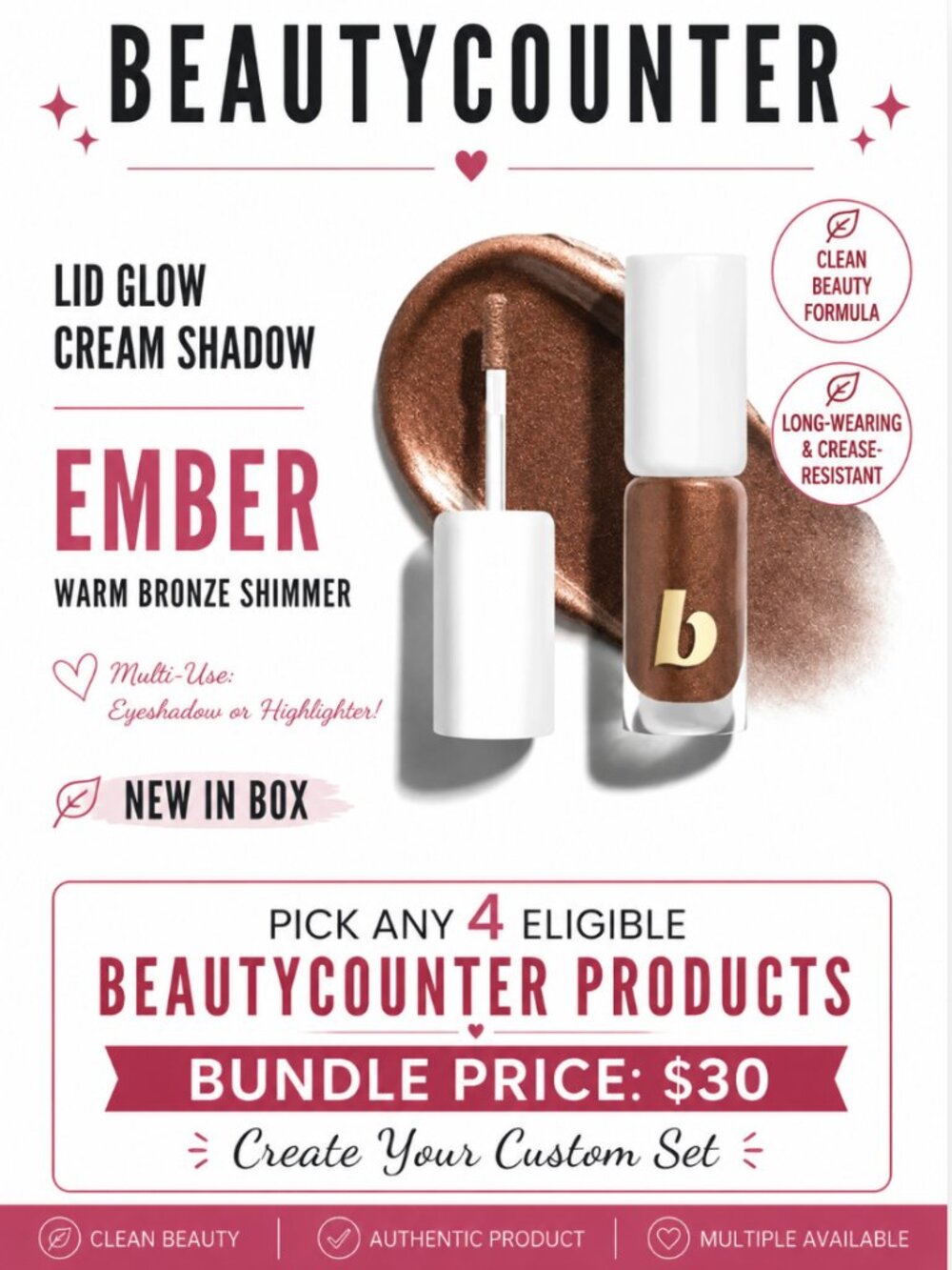 BEAUTYCOUNTER Lid Glow Cream Shadow Ember NIB Bundle 4/$30